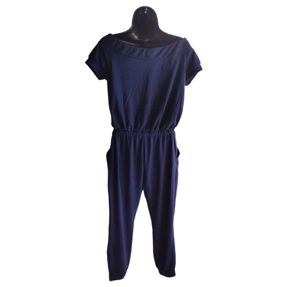 NY & Company Navy Boat Neck Stretch Joggers Jumpsuit Sz M - Picture 4 of 5